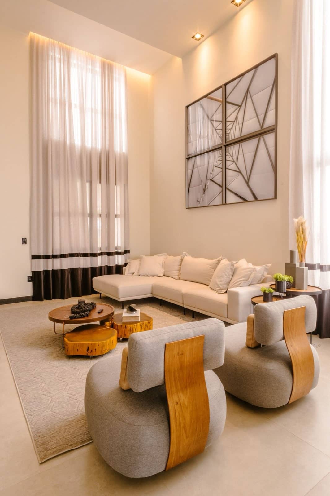 A cozy, spotless, warmly lit living room in a lived-in Simi Valley home