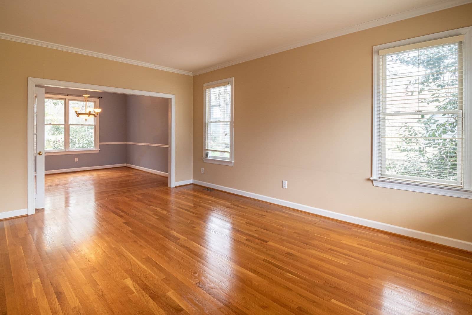 An empty, freshly cleaned home with bright windows and clean floors, ready to move into
